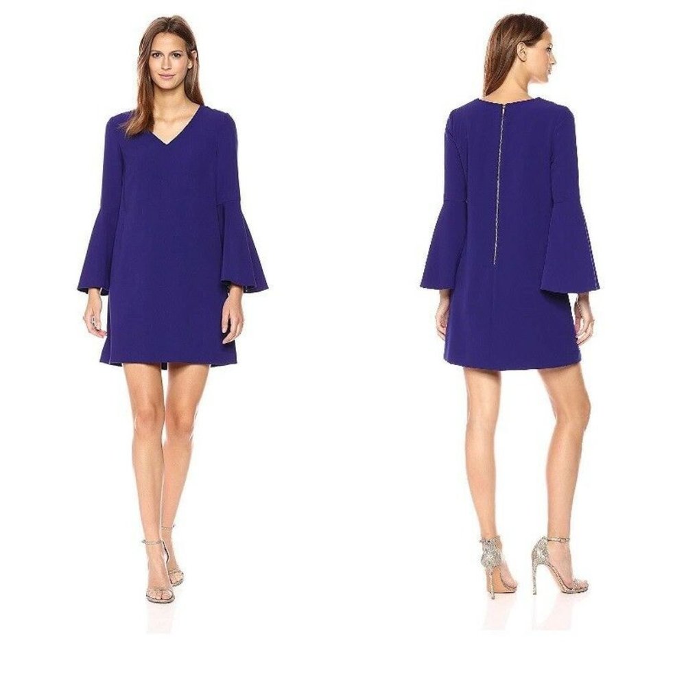 Tahari by Arthur Levine Bell Sleeve Shift V Neck